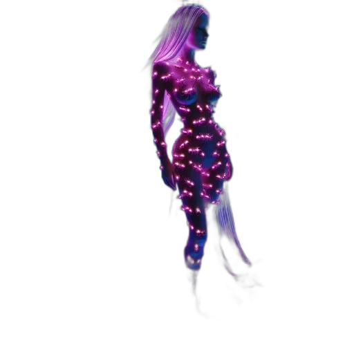 dress, hair, robot, creature, concept art, 3d render, vaporwave, cyberpunk transparent PNG cut-out