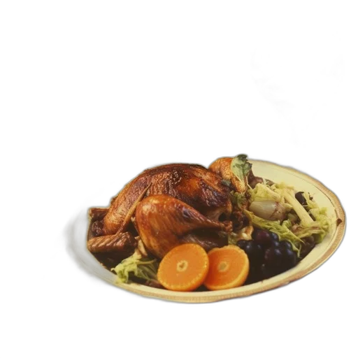 food, 3d render, photorealistic, roasted, chicken, side, dishes, wine transparent PNG cut-out