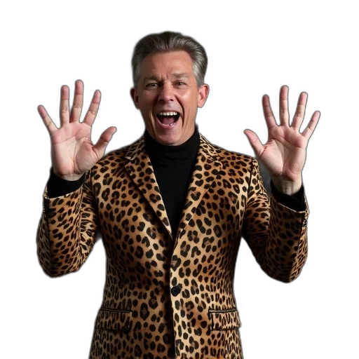 jacket, animal, creature, man, leopard, suit, fingers, his transparent PNG cut-out
