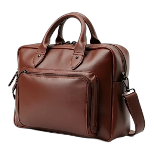earth tones, brown, leather, briefcase, front, pocket, two, side transparent PNG cut-out