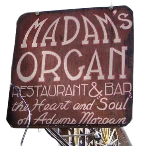 furniture, food, staff, neon lights, rustic, sign, madam, organ transparent PNG cut-out