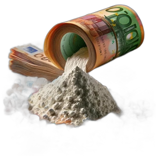 3d render, piled, 100, euro, notes, spill, powder, alongside transparent PNG cut-out