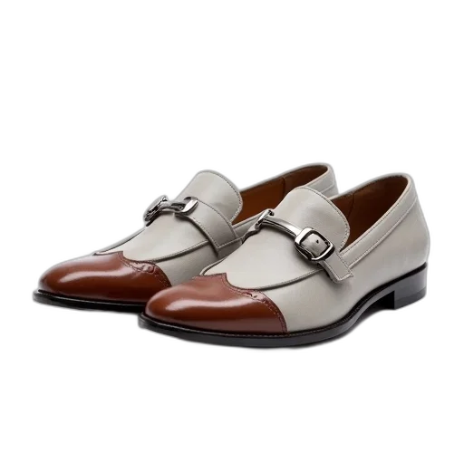 shoes, pair, light, grey, loafers, brown, leather, toe transparent PNG cut-out