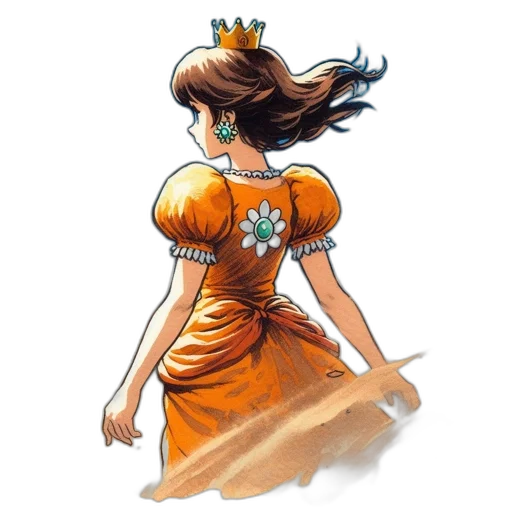 crown, dress, jewelry, staff, concept art, watercolor, fantasy art, comic book art transparent PNG cut-out