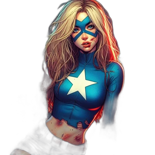 comic book art, concept art, fantasy art, cartoon, female, superhero, character, bloodied transparent PNG cut-out