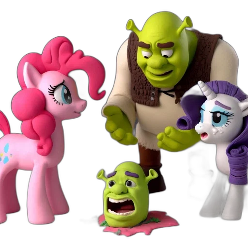 3d render, concept art, four, animated, characters, interact, pink, pony transparent PNG cut-out