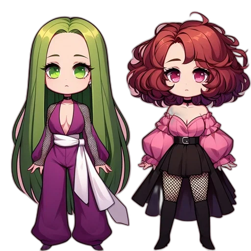 pixel art, anime, concept art, fantasy art, green, two, animated, characters transparent PNG cut-out