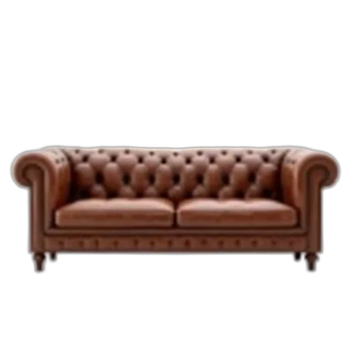 furniture, crown, 3d render, photorealistic, brown, leather, couch, tufted transparent PNG cut-out