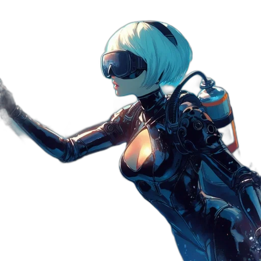 robot, dress, jacket, mask, cyberpunk, concept art, 3d render, comic book art transparent PNG cut-out