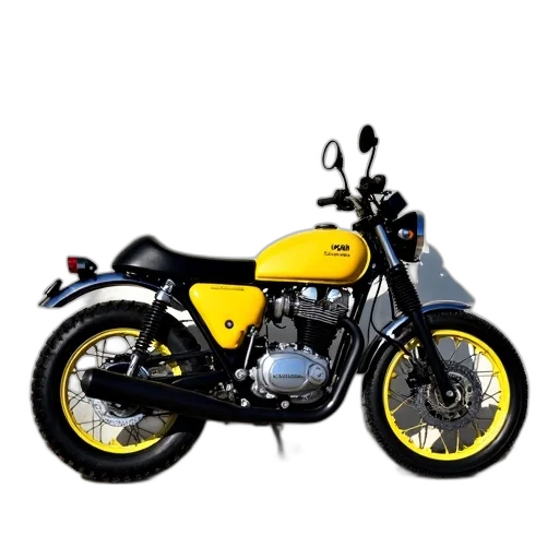 photorealistic, 3d render, concept art, yellow, black, motorcycle, seat, parked transparent PNG cut-out