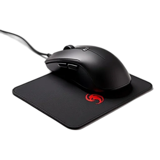 3d render, black, ergonomic, computer, mouse, red, logo, side transparent PNG cut-out