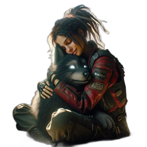 jacket, robot, concept art, cyberpunk, comic book art, photorealistic, fire, neon lights transparent PNG cut-out