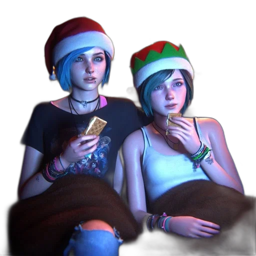 hat, concept art, 3d render, cyberpunk, photorealistic, neon lights, two, blue-haired transparent PNG cut-out