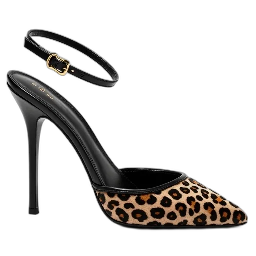 shoes, black, sandal, leopard, print, design, upper, part transparent PNG cut-out