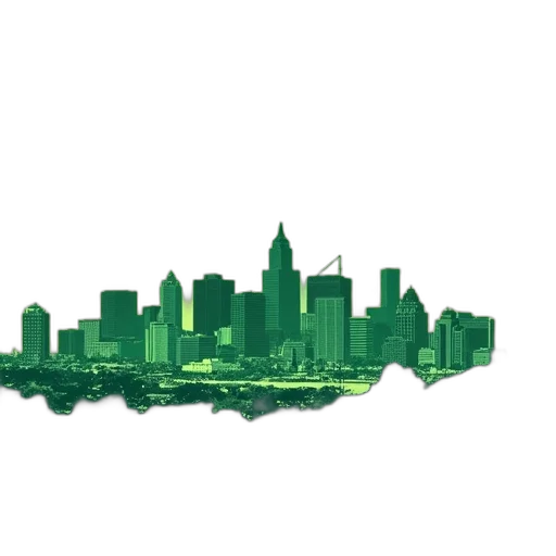 pixel art, concept art, 3d render, photorealistic, green, oakland, skyline, poster transparent PNG cut-out