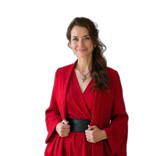 staff, dress, jacket, jewelry, red, woman, black, belt transparent PNG cut-out