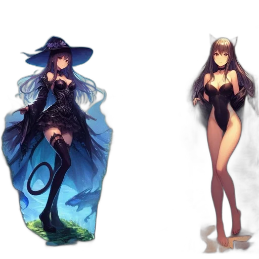 dress, concept art, fantasy art, pixel art, anime, underwater, dark, monochrome transparent PNG cut-out