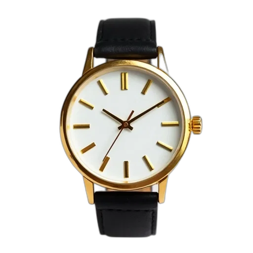 jewelry, gold, black, wristwatch, white, dial, hands, displayed transparent PNG cut-out