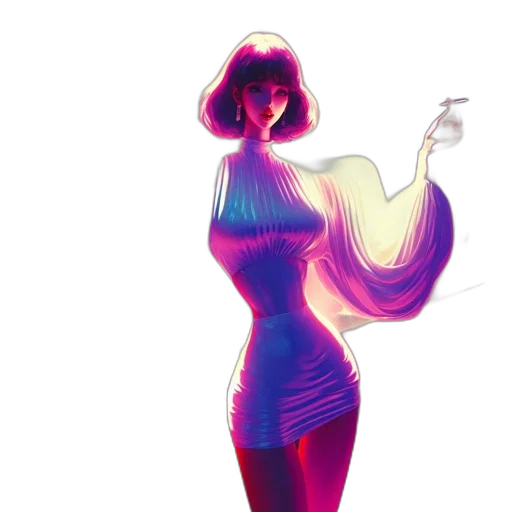 dress, concept art, vaporwave, 3d render, fantasy art, neon lights, fire, outer space transparent PNG cut-out