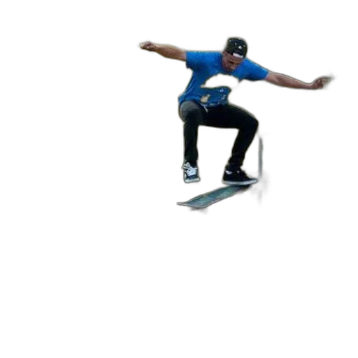 staff, 3d render, concept art, pixel art, photorealistic, skateboarder, blue, shirt transparent PNG cut-out