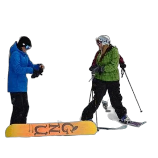 staff, snow, two, people, ski, gear, stand, outside transparent PNG cut-out