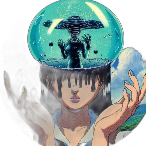 hat, umbrella, mask, creature, anime, concept art, vaporwave, fantasy art transparent PNG cut-out