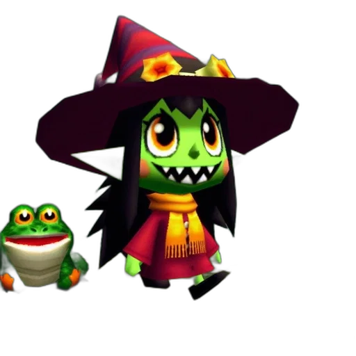 hat, staff, creature, concept art, 3d render, pixel art, fantasy art, green-skinned transparent PNG cut-out