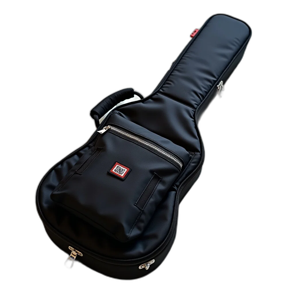 jacket, 3d render, black, guitar, case, silver, zipper, handle transparent PNG cut-out