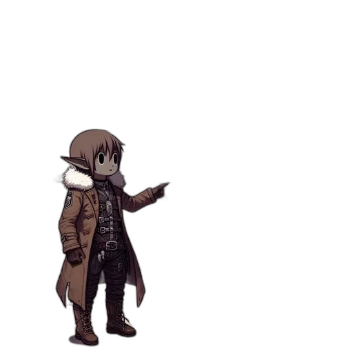 jacket, staff, weapon, creature, pixel art, concept art, anime, cartoon transparent PNG cut-out