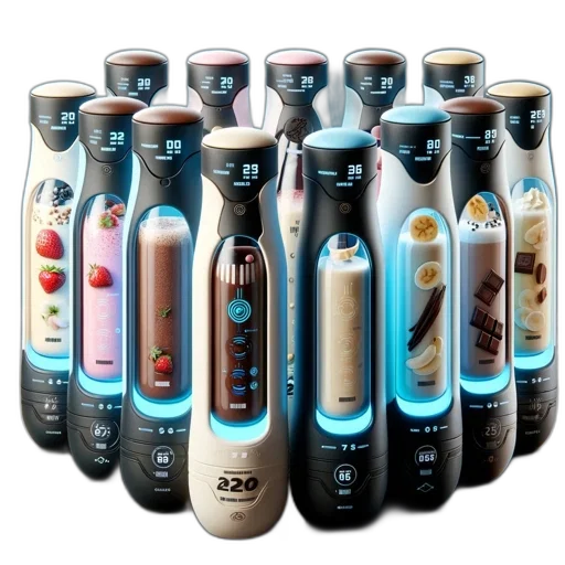 bottle, staff, futuristic-style, blenders, display, contents, functions, transparent transparent PNG cut-out