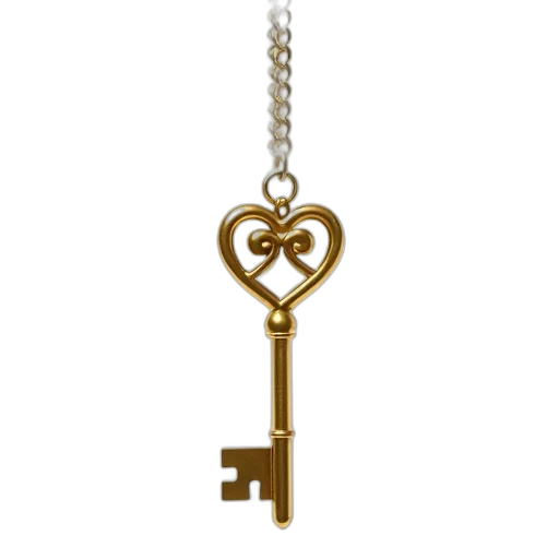jewelry, golden, key, heart-shaped, bow, circular, head, hanging transparent PNG cut-out