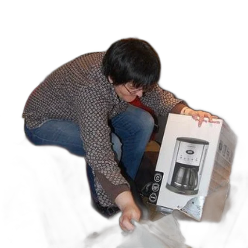 robot, furniture, weapon, bottle, 3d render, photorealistic, person, unpacking transparent PNG cut-out
