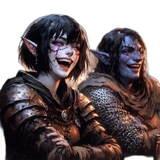 fantasy art, concept art, comic book art, photorealistic, tavern, scene, features, female transparent PNG cut-out