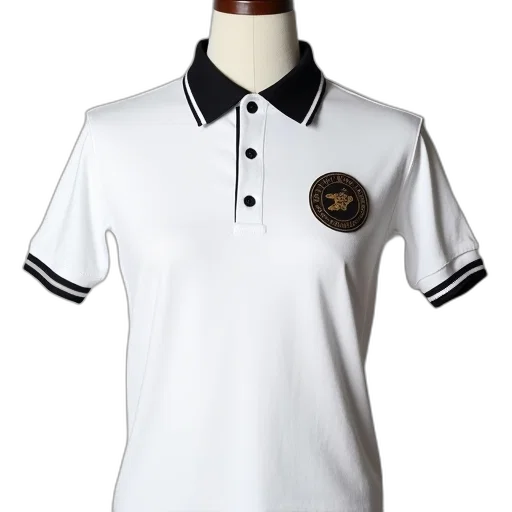 staff, 3d render, white, polo, shirt, black, collar, circular transparent PNG cut-out