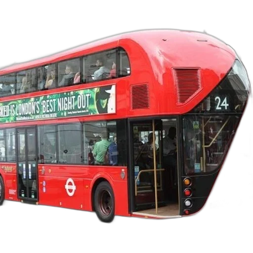 photorealistic, 3d render, concept art, red, double-decker, bus, number transparent PNG cut-out