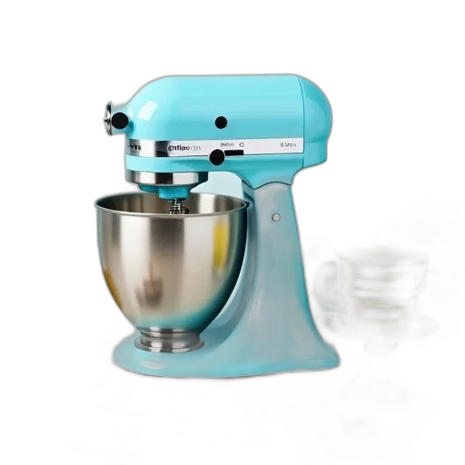 modern, kitchen, scene, blue, stand, mixer, center, surrounded transparent PNG cut-out