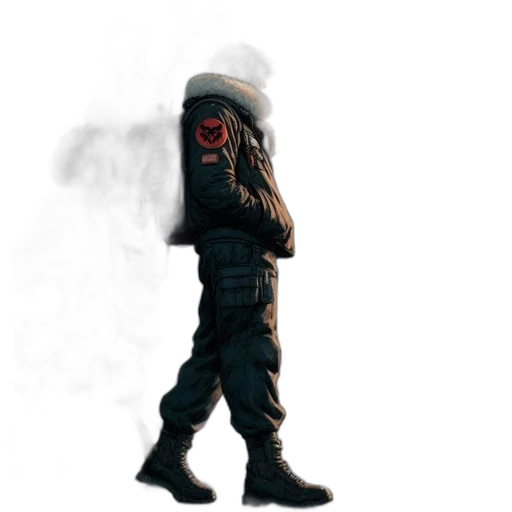 jacket, mask, hat, creature, concept art, pixel art, cyberpunk, 3d render transparent PNG cut-out