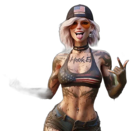 concept art, photorealistic, cyberpunk, 3d render, muddy, environment, mud-splattered, woman transparent PNG cut-out