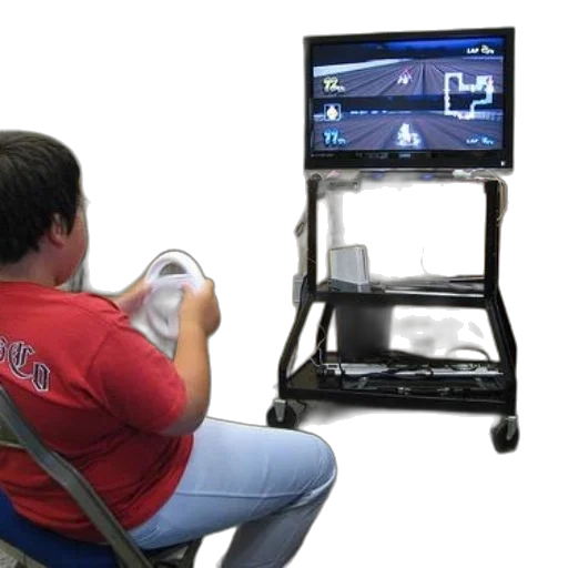 furniture, boy, red, shirt, playing, racing, game, nintendo transparent PNG cut-out