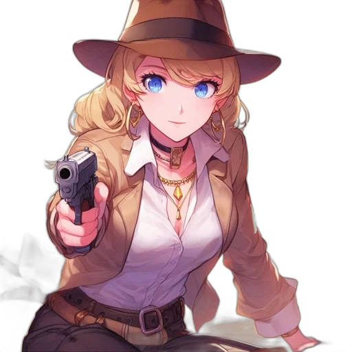 weapon, staff, hat, jacket, anime, pixel art, concept art, cartoon transparent PNG cut-out
