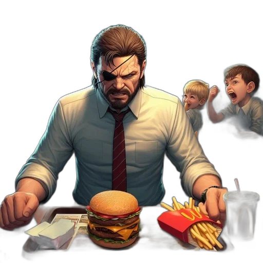 food, concept art, pixel art, comic book art, 3d render, older, man, eyepatch transparent PNG cut-out