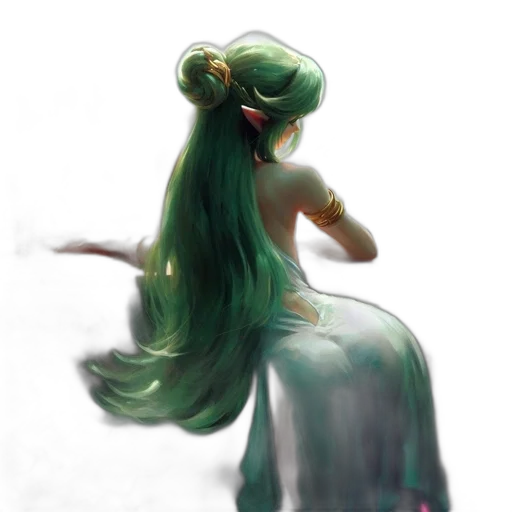 dress, hair, staff, crown, concept art, watercolor, fantasy art, anime transparent PNG cut-out