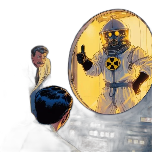 robot, jacket, mask, concept art, comic book art, outer space, underwater, inside transparent PNG cut-out