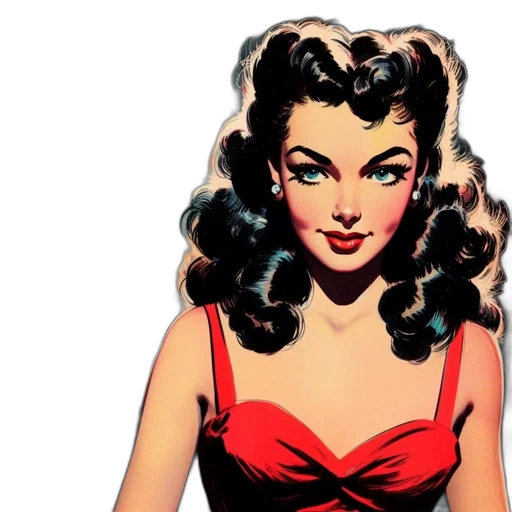 dress, comic book art, cartoon, photorealistic, concept art, red, illustrated, woman transparent PNG cut-out