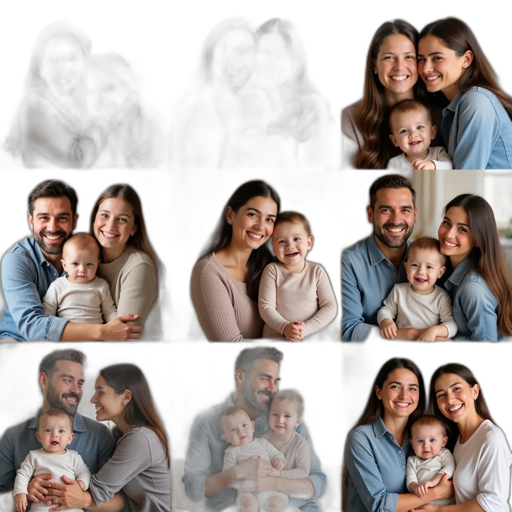 collage, various, family, members, including, women, children, different transparent PNG cut-out
