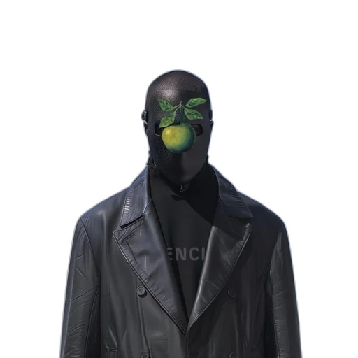 jacket, mask, face, robot, cyberpunk, concept art, 3d render, photorealistic transparent PNG cut-out