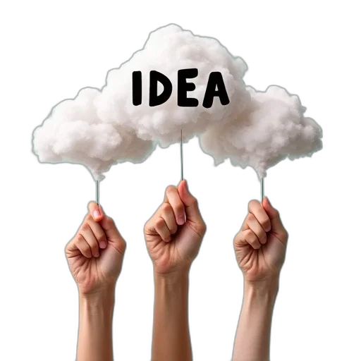 concept art, three, hands, holding, word, idea, different, cloud transparent PNG cut-out