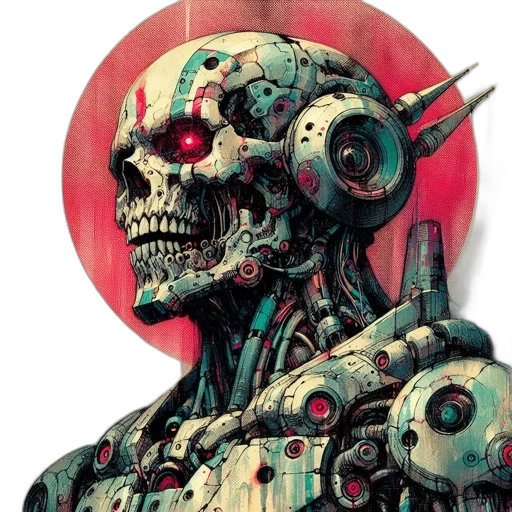 robot, face, weapon, mask, cyberpunk, concept art, comic book art, 3d render transparent PNG cut-out