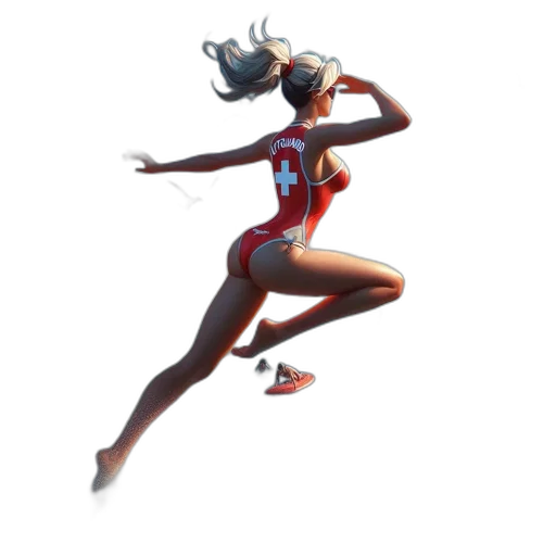 concept art, 3d render, pixel art, cartoon, lifeguard, leaps, above, waves transparent PNG cut-out