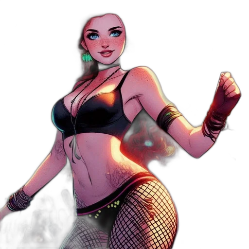 comic book art, concept art, cyberpunk, fantasy art, neon lights, fire, neon, female transparent PNG cut-out